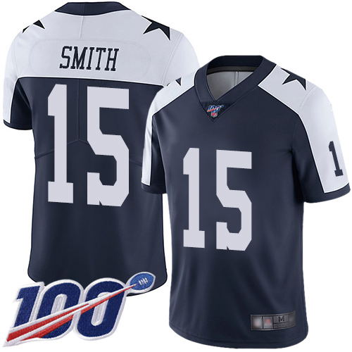 Men Dallas Cowboys Limited Navy Blue Devin Smith Alternate #15 100th Season Vapor Untouchable Throwback NFL Jersey